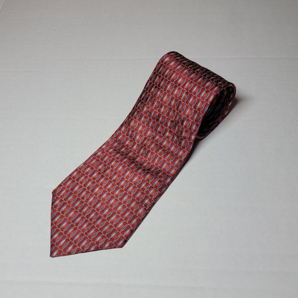 💚Rivetz Of Boston Vintage Red W Black And White Geometric‎ Handmade Silk Tie